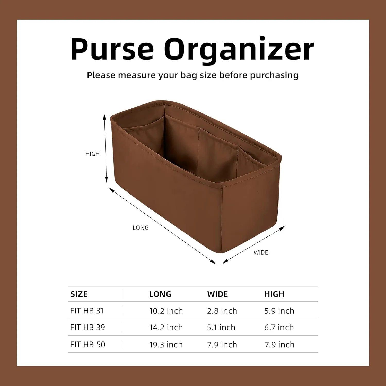 DGAZ Silk Purse Organizer Insert Fits Hermes Herbag 31/39/50 Bags, Luxury Handbag & Tote Organiser, Simplicity bag insert（Gold,H39）