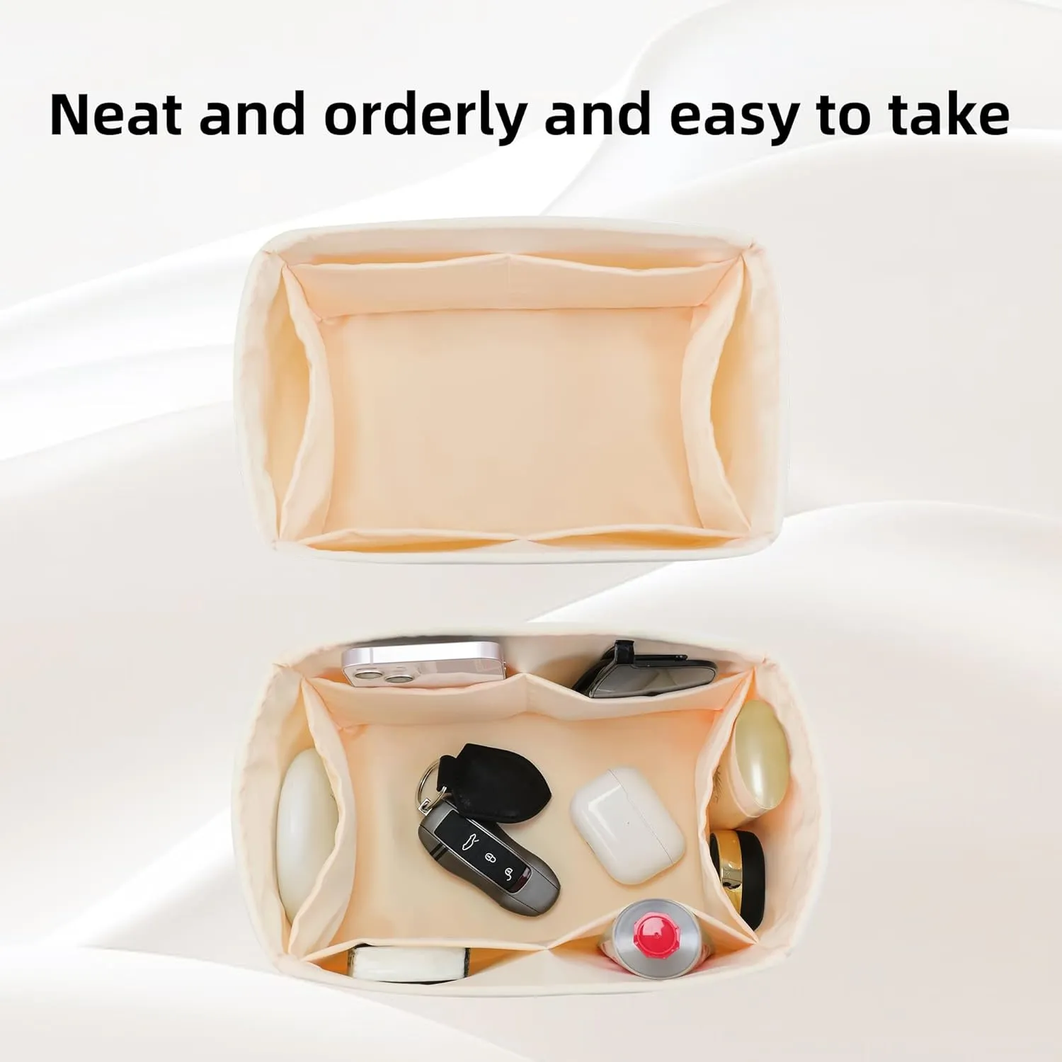 DGAZ Silk Purse Organizer Insert Fits LV Speedy 16/20/25/30/35/45 bags，Silky Smooth Bag Organizer，Luxury Handbag & Tote Shaper（Craie，SP20）