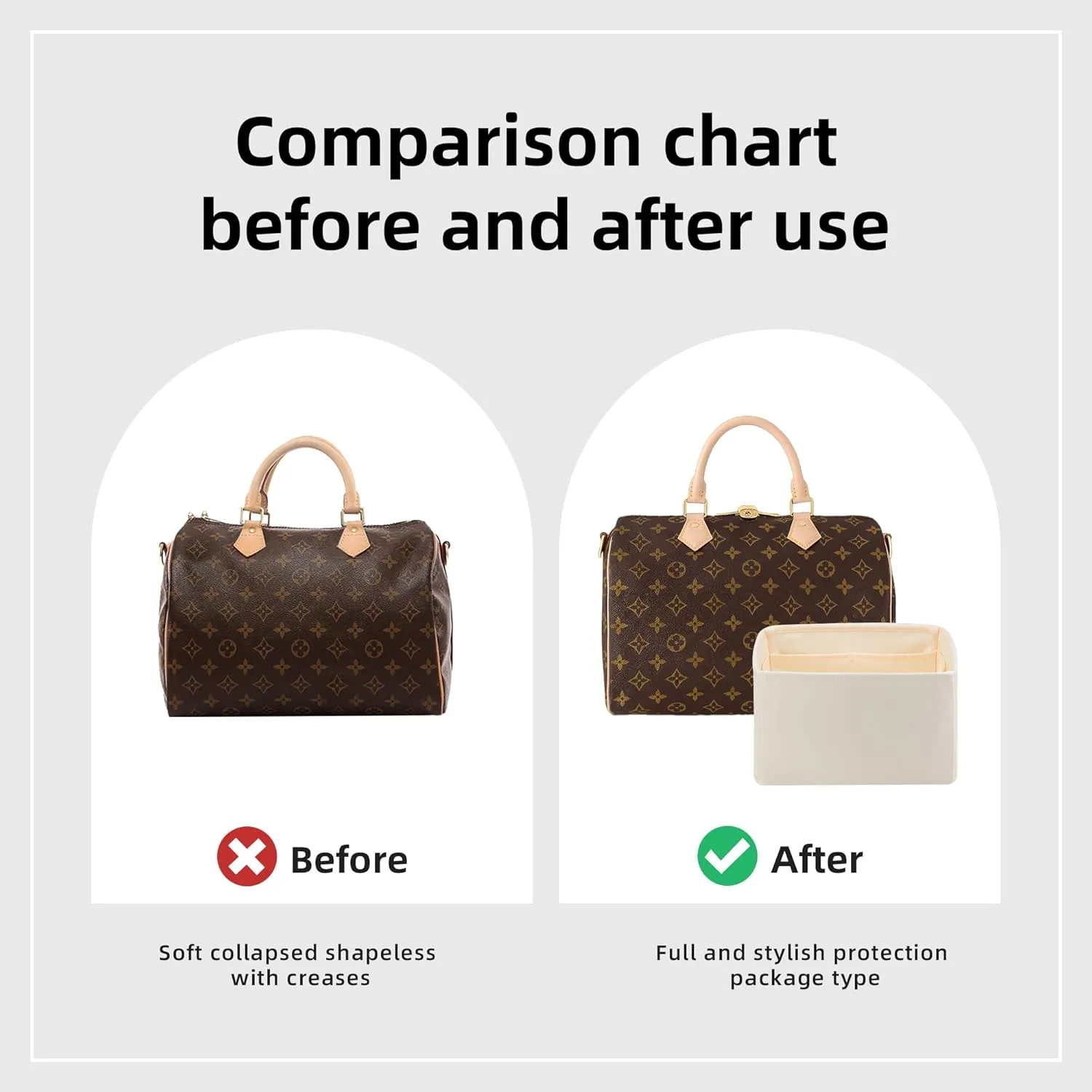 DGAZ Silk Purse Organizer Insert Fits LV Speedy 16/20/25/30/35/45 bags，Silky Smooth Bag Organizer，Luxury Handbag & Tote Shaper（Craie，SP20）
