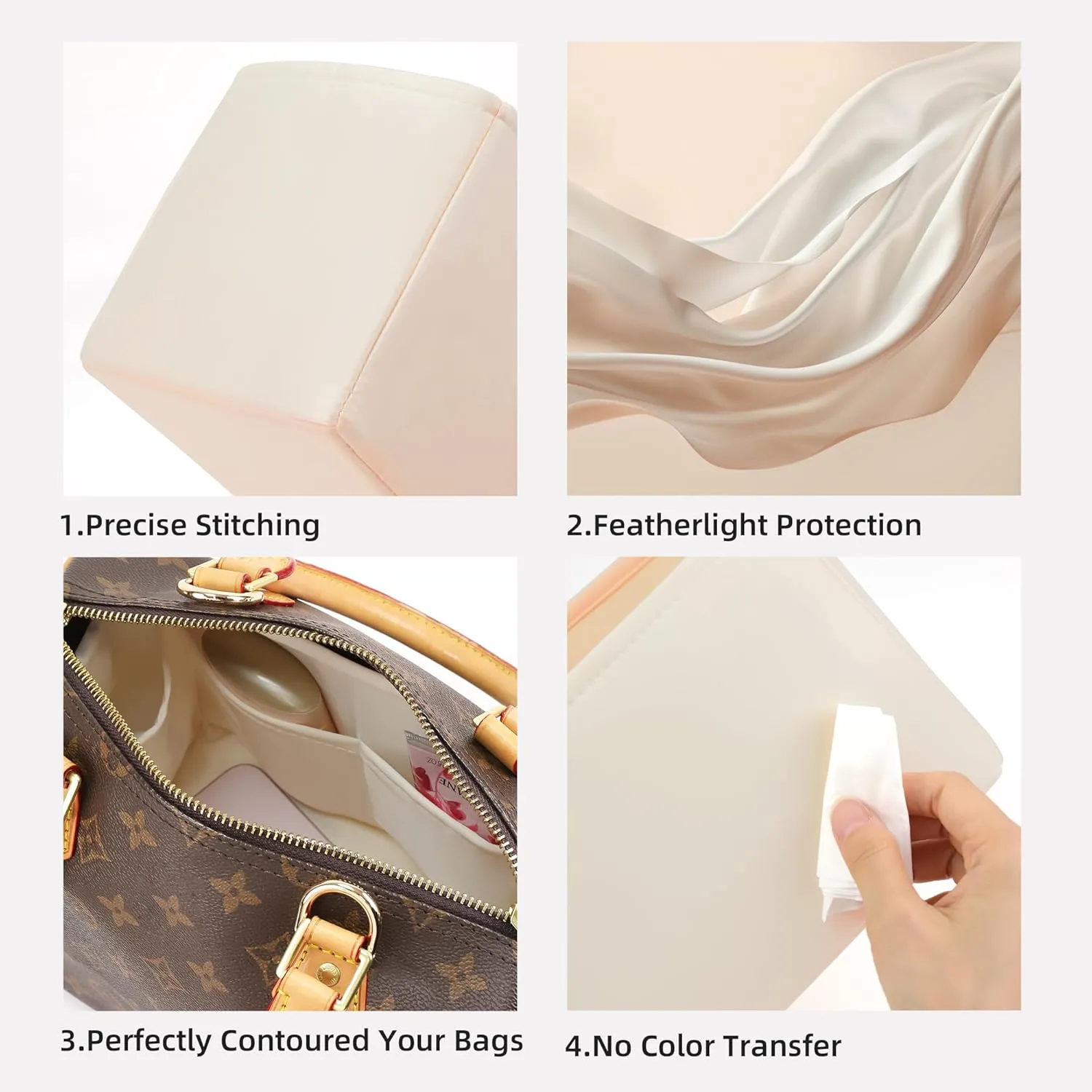DGAZ Silk Purse Organizer Insert Fits LV Speedy 16/20/25/30/35/45 bags，Silky Smooth Bag Organizer，Luxury Handbag & Tote Shaper（Craie，SP20）