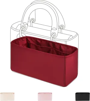 DGAZ Silk Purse Organizer Insert For Lady-Dior Micro/Mini/S/M/L bags，Silky Smooth Bag Organizer，Luxury Handbag & Tote Shaper（Wine Red，L）