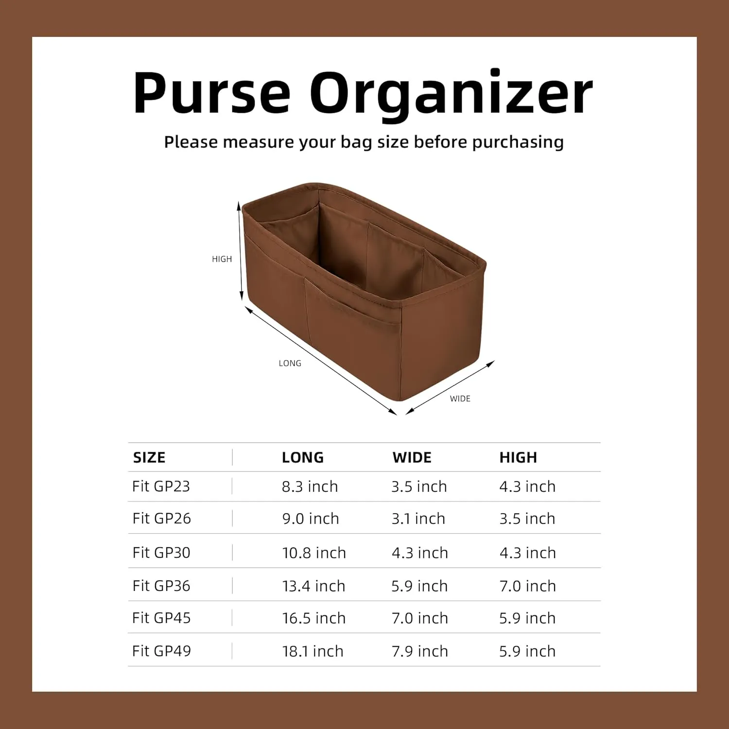 DGAZ Silky Purse Organizer Insert Fits Garden Party 23/26/30/36/45/49 Bags, Luxury Handbag & Tote Organizer, Simplicity bag organizer(Gold,GP23)