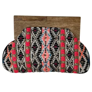 Diamond Stripes Wooden Handle Clutch