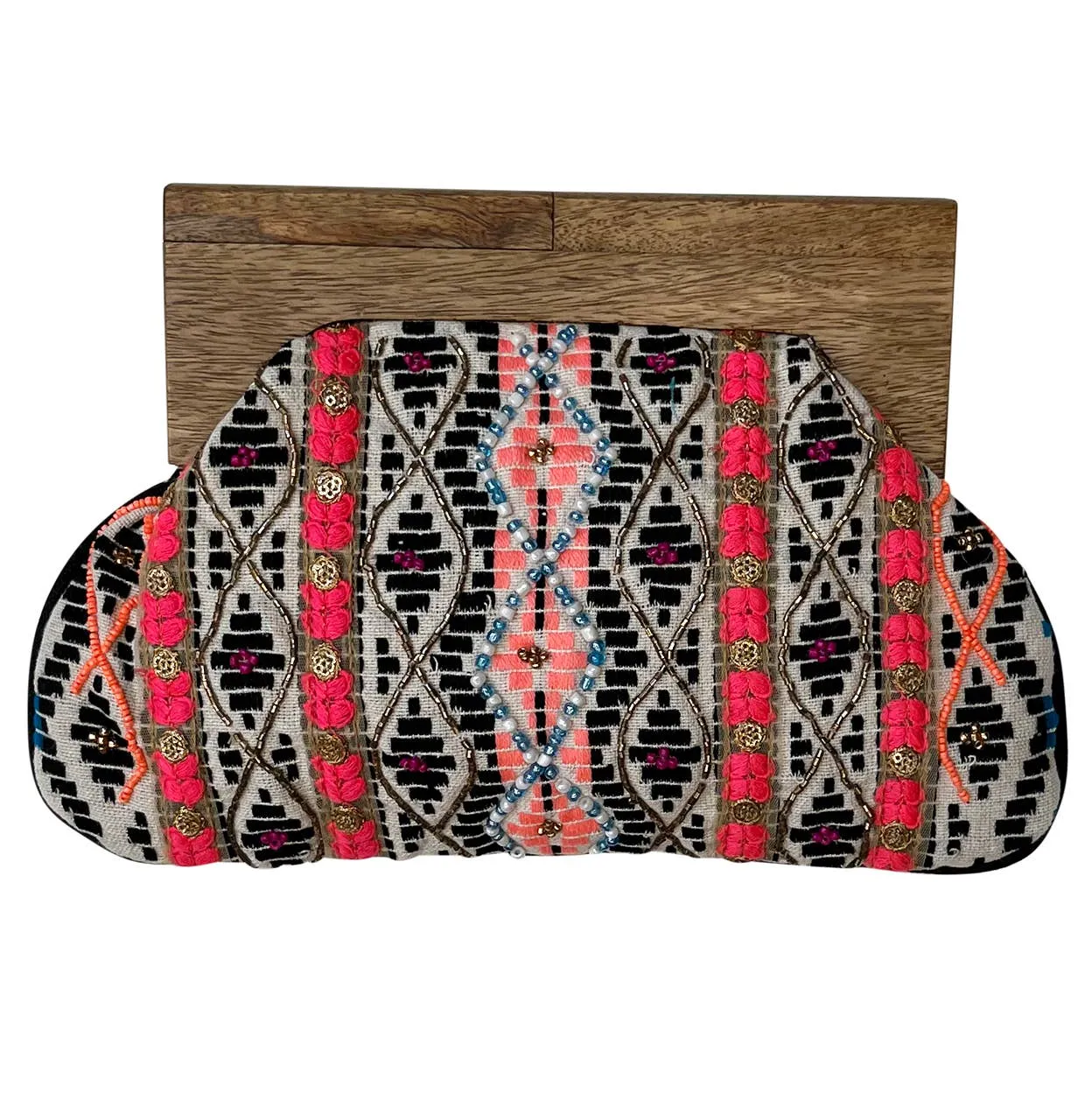 Diamond Stripes Wooden Handle Clutch