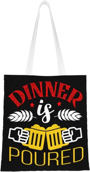 Dinner Poured Tote Bag for Women Canvas Shopping Bags Reusable Large Capacity Casual Shoulder Handbags Grocery Bags DIY Gift Bags