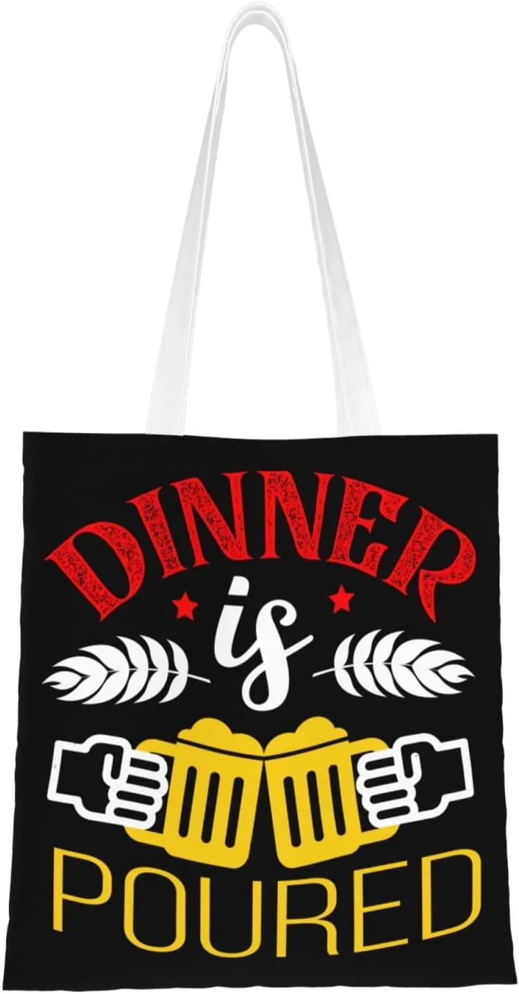 Dinner Poured Tote Bag for Women Canvas Shopping Bags Reusable Large Capacity Casual Shoulder Handbags Grocery Bags DIY Gift Bags