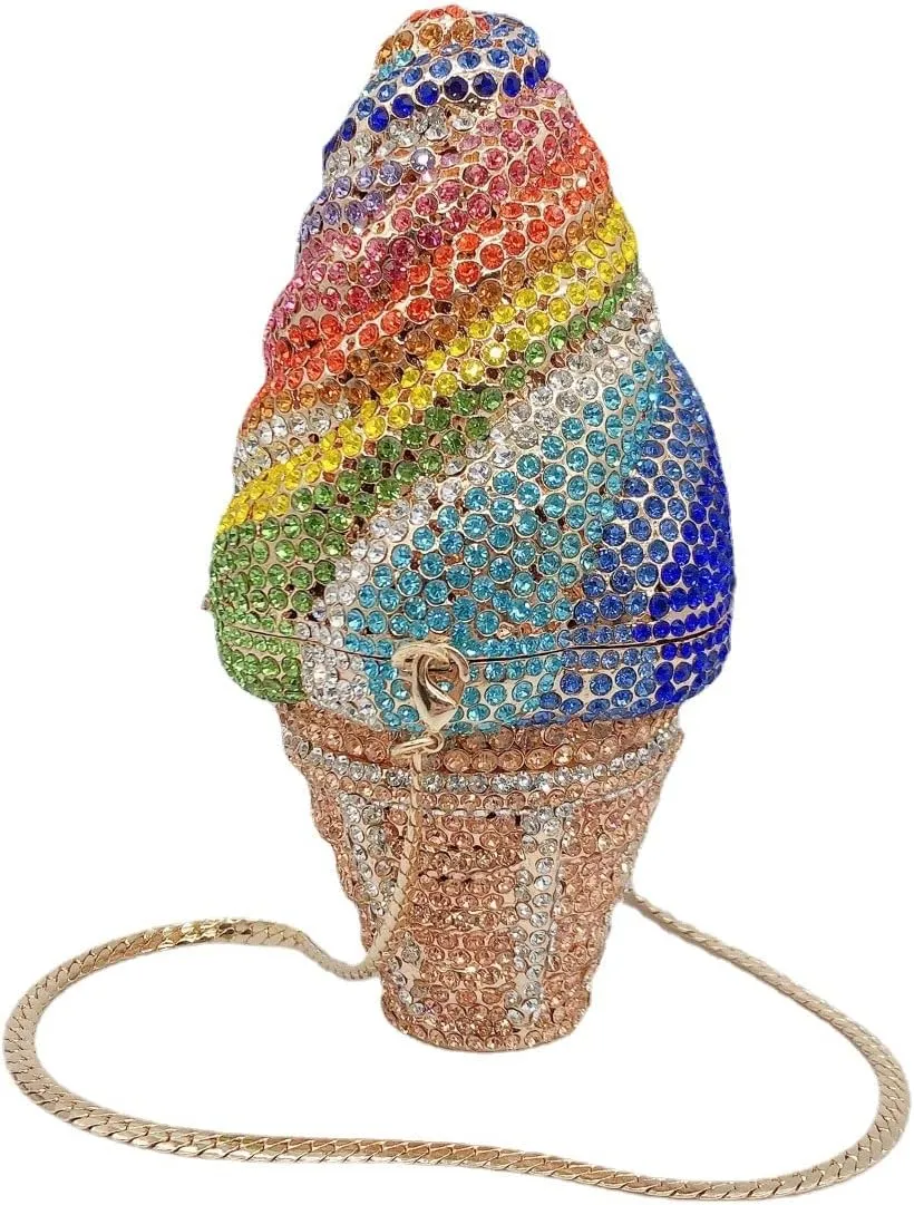 DJBM Cute Cupcake Rhinestone Clutch Diamond Crystal Purse Evening Bags for Women Party Wedding Cocktail Prom