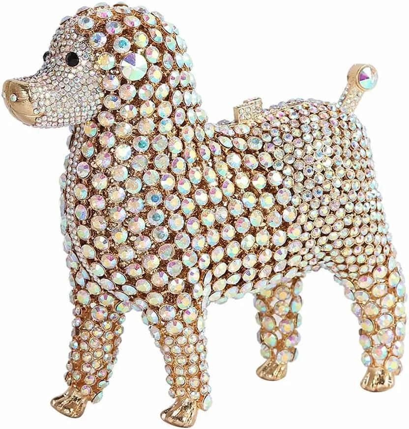 DJBM Cute Poodle Rhinestone Evening Clutch Lovely Animal Dog Crystal Purses Diamond Evening Bags for Women Party Prom
