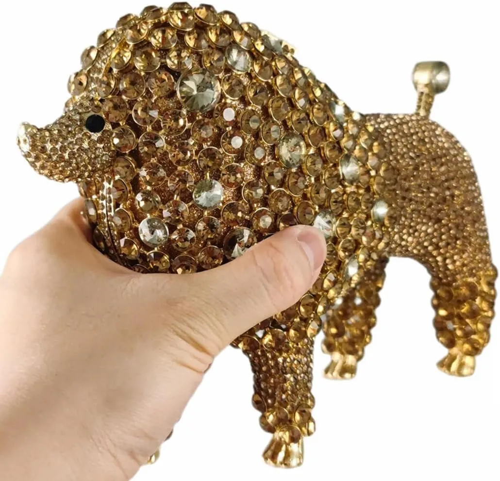 DJBM Cute Poodle Rhinestone Evening Clutch Lovely Animal Dog Crystal Purses Diamond Evening Bags for Women Party Prom