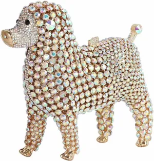 DJBM Cute Poodle Rhinestone Evening Clutch Lovely Animal Dog Crystal Purses Diamond Evening Bags for Women Party Prom