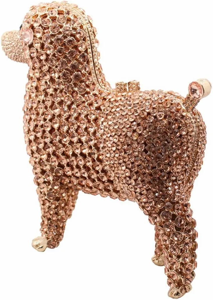 DJBM Cute Poodle Rhinestone Evening Clutch Lovely Animal Dog Crystal Purses Diamond Evening Bags for Women Party Prom