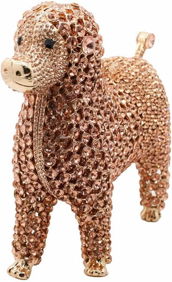 DJBM Cute Poodle Rhinestone Evening Clutch Lovely Animal Dog Crystal Purses Diamond Evening Bags for Women Party Prom