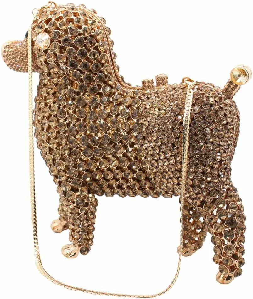 DJBM Cute Poodle Rhinestone Evening Clutch Lovely Animal Dog Crystal Purses Diamond Evening Bags for Women Party Prom