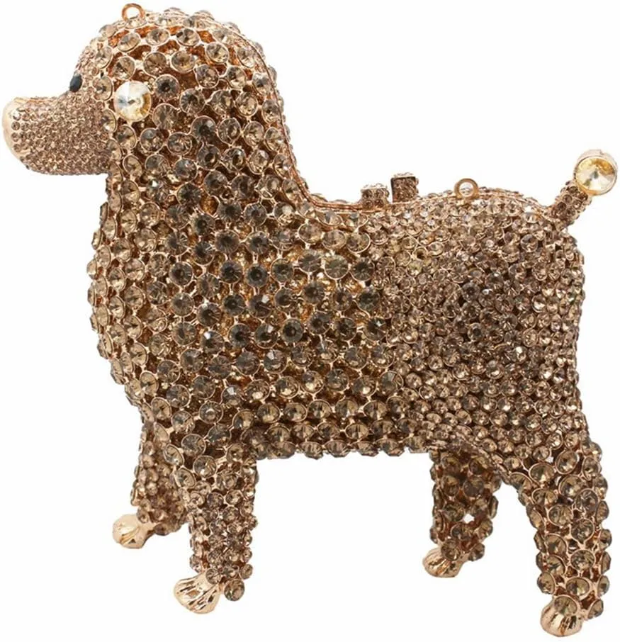 DJBM Cute Poodle Rhinestone Evening Clutch Lovely Animal Dog Crystal Purses Diamond Evening Bags for Women Party Prom