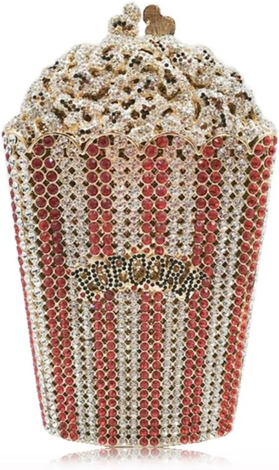 DJBM Luxury Women Rhinestone Clutch - Popcorn Evening Bag with Crystal Rhinestones for Women - Perfect for Party Nights