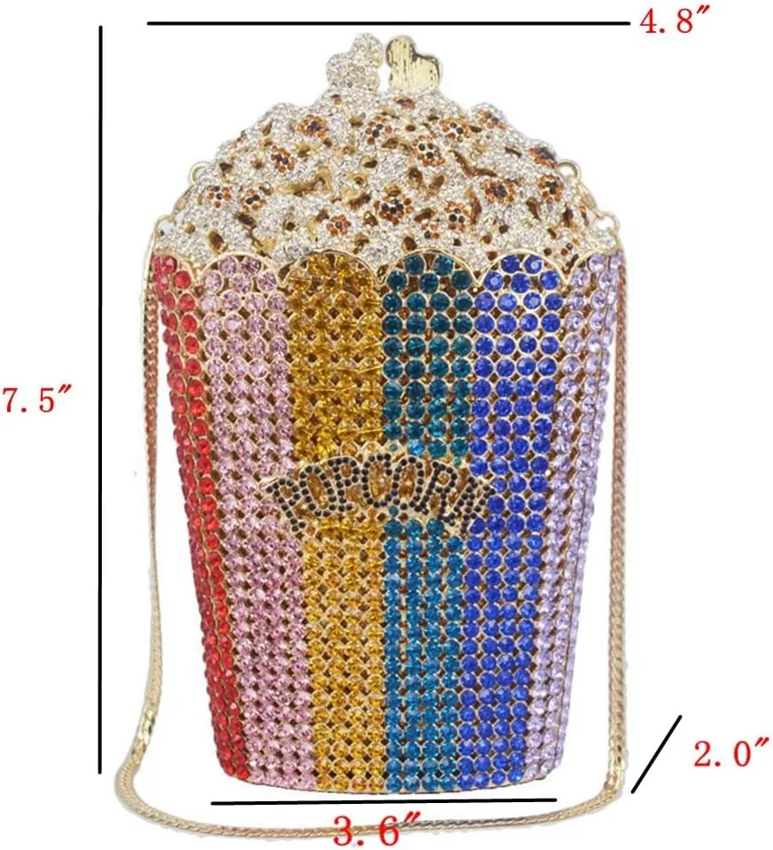 DJBM Luxury Women Rhinestone Clutch - Popcorn Evening Bag with Crystal Rhinestones for Women - Perfect for Party Nights