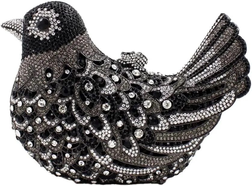 DJBM Women Lovely Bird Clutch Bag Sparkling Luxury Crystal Purse with Chian for Nightclub Celebration