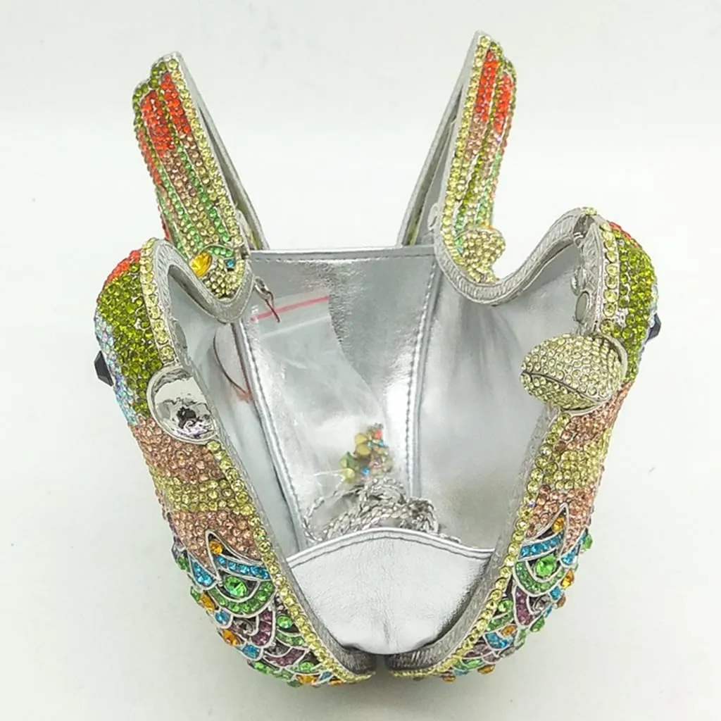 DJBM Women Lovely Bird Clutch Bag Sparkling Luxury Crystal Purse with Chian for Nightclub Celebration
