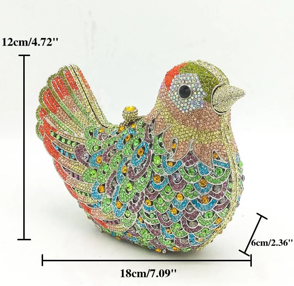 DJBM Women Lovely Bird Clutch Bag Sparkling Luxury Crystal Purse with Chian for Nightclub Celebration