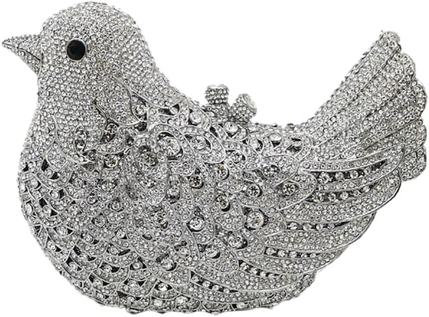 DJBM Women Lovely Bird Clutch Bag Sparkling Luxury Crystal Purse with Chian for Nightclub Celebration