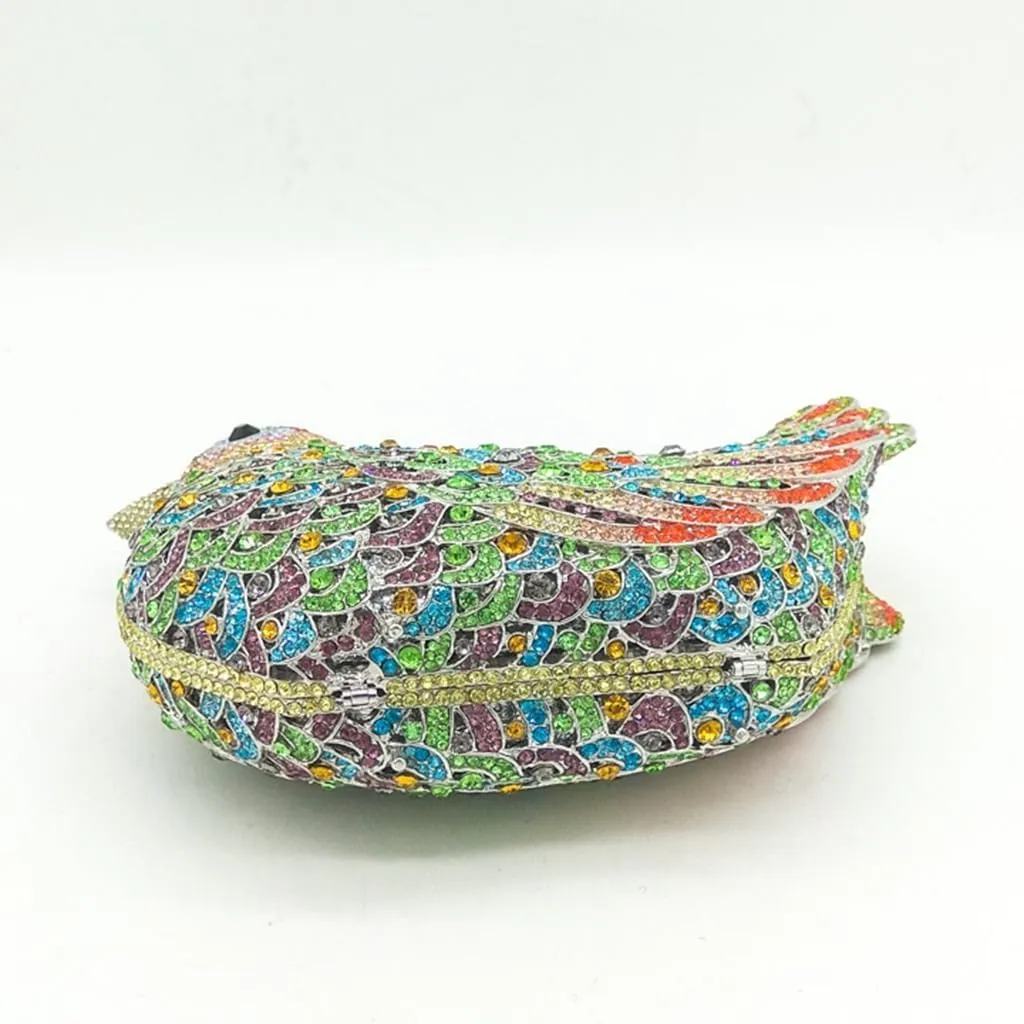 DJBM Women Lovely Bird Clutch Bag Sparkling Luxury Crystal Purse with Chian for Nightclub Celebration