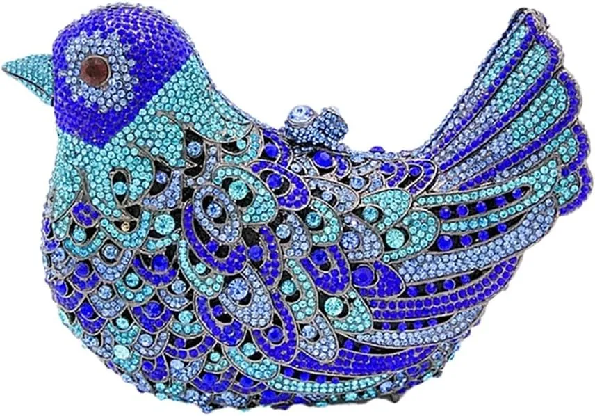 DJBM Women Lovely Bird Clutch Bag Sparkling Luxury Crystal Purse with Chian for Nightclub Celebration