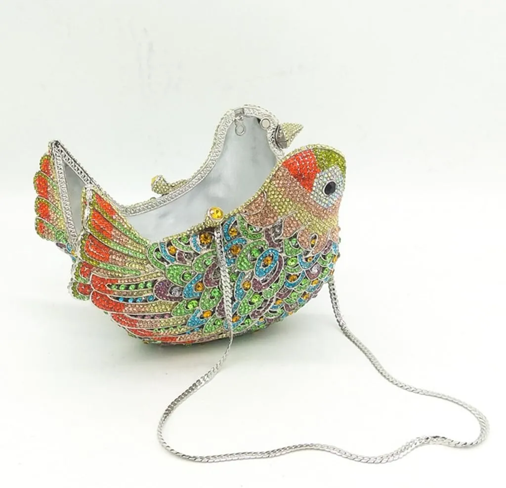DJBM Women Lovely Bird Clutch Bag Sparkling Luxury Crystal Purse with Chian for Nightclub Celebration