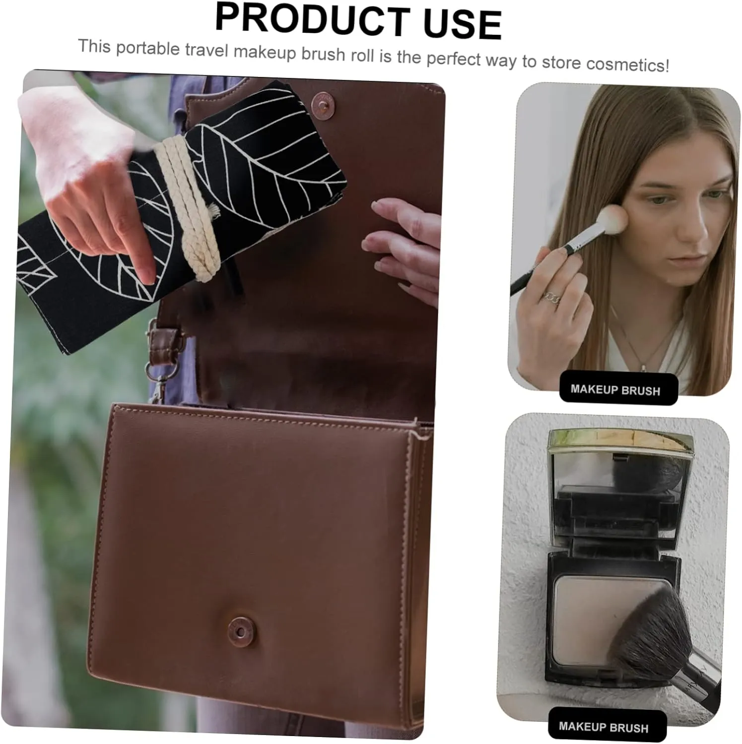 DOITOOL 3pcs Portable Makeup Brush Bag Organizer Multiple Slots for Travel Stylish Rolling Wrap Pouch for Cosmetics Pens and Markers Convenient Storage for Students and Professionals