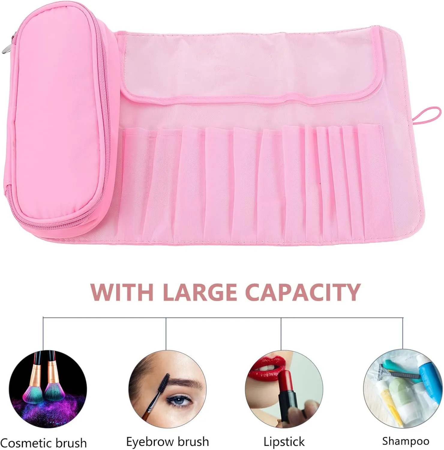 DOITOOL Portable Makeup Brush Rolling Bag Cosmetic Brush Holder for Travel Storage Organizer Elegant Design for Makeup Tools and Cosmetics