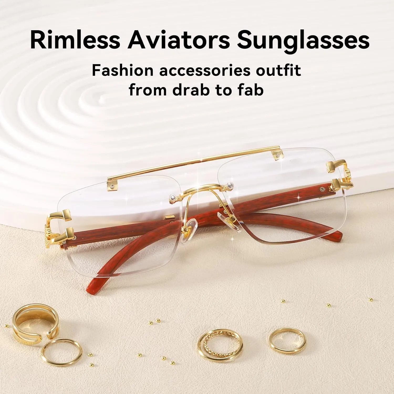 Dollger Rimless Rectangle Sunglasses for Women Men Fashion Hip hop Frameless Designer Shades Wooden Y2K Square Glasses