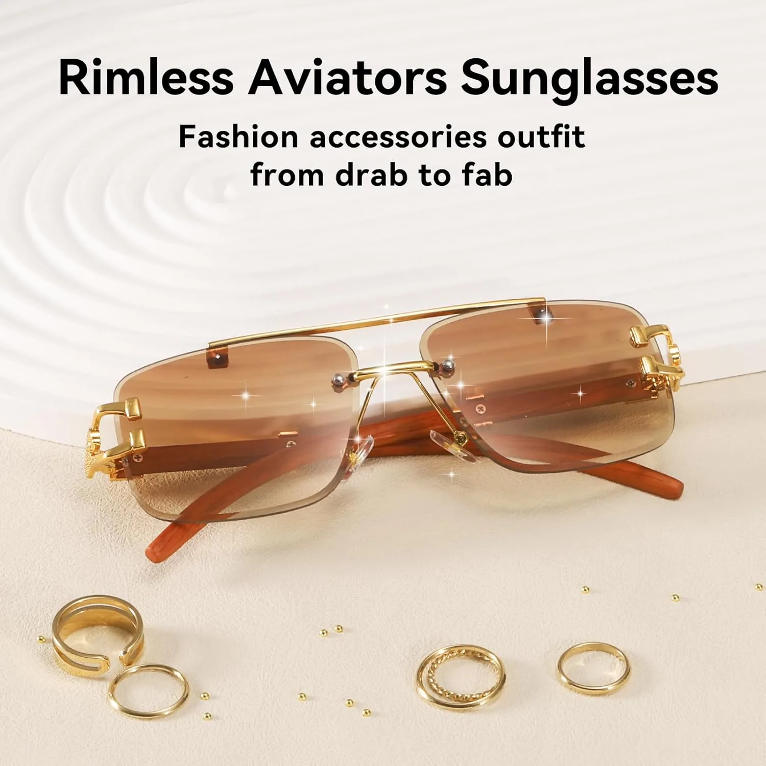 Dollger Rimless Rectangle Sunglasses for Women Men Fashion Hip hop Frameless Designer Shades Wooden Y2K Square Glasses