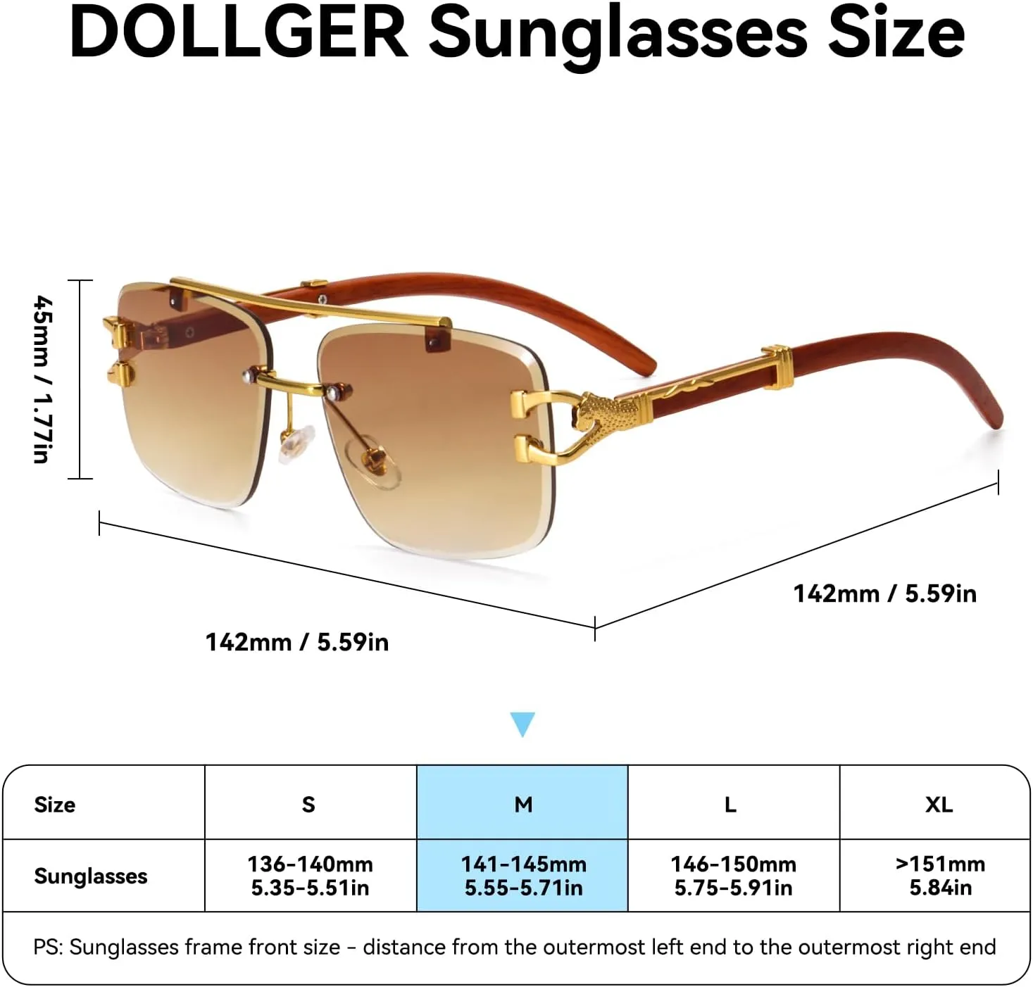 Dollger Rimless Rectangle Sunglasses for Women Men Fashion Hip hop Frameless Designer Shades Wooden Y2K Square Glasses