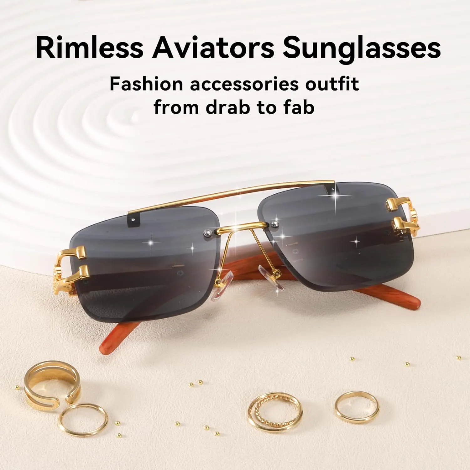Dollger Rimless Rectangle Sunglasses for Women Men Fashion Hip hop Frameless Designer Shades Wooden Y2K Square Glasses