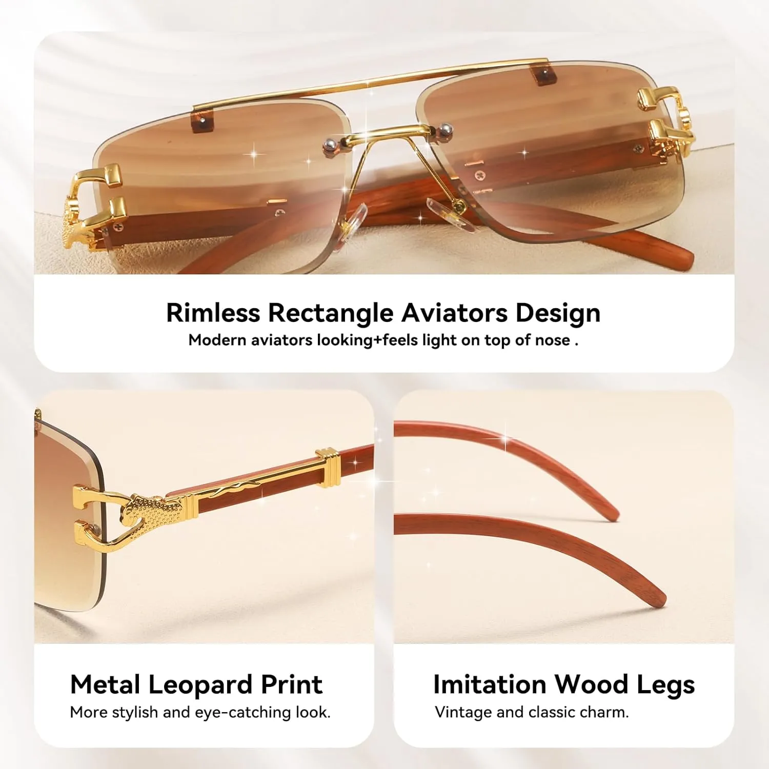 Dollger Rimless Rectangle Sunglasses for Women Men Fashion Hip hop Frameless Designer Shades Wooden Y2K Square Glasses