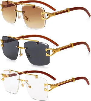 Dollger Rimless Rectangle Sunglasses for Women Men Fashion Hip hop Frameless Designer Shades Wooden Y2K Square Glasses