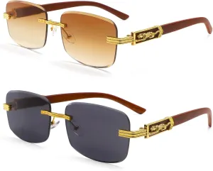 Dollger Rimless Rectangle Sunglasses for Women Men Fashion Hip hop Frameless Designer Shades Wooden Y2K Square Glasses