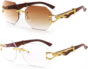 Dollger Rimless Rectangle Sunglasses for Women Men Fashion Hip hop Frameless Designer Shades Wooden Y2K Square Sun Glasses