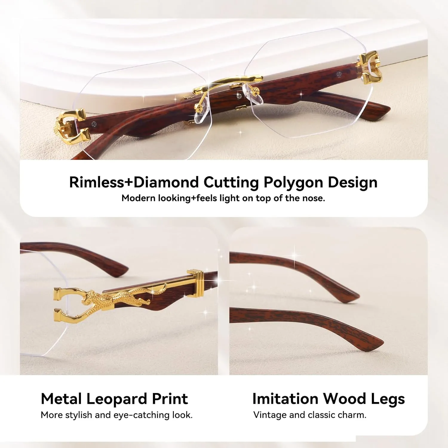 Dollger Rimless Rectangle Sunglasses for Women Men Fashion Hip hop Frameless Designer Shades Wooden Y2K Square Sun Glasses