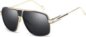 Dollger Sunglasses for Men Oversize Classic Black Shades Goggle Retro Gold Alloy Frame Sun Glasses