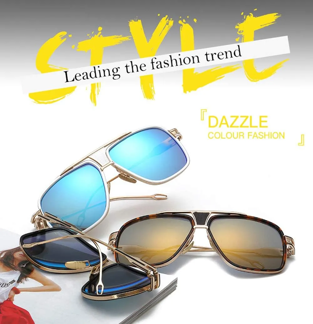 Dollger Sunglasses for Men Oversize Classic Black Shades Goggle Retro Gold Alloy Frame Sun Glasses