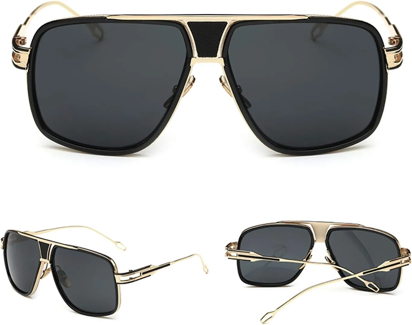 Dollger Sunglasses for Men Oversize Classic Black Shades Goggle Retro Gold Alloy Frame Sun Glasses