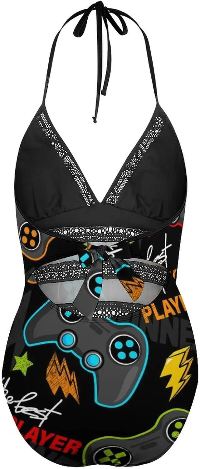 Donnapink Women One-Piece V-Neck Swimsuit Sexy Backless Soft Bikini Beach Vacation S-XXL