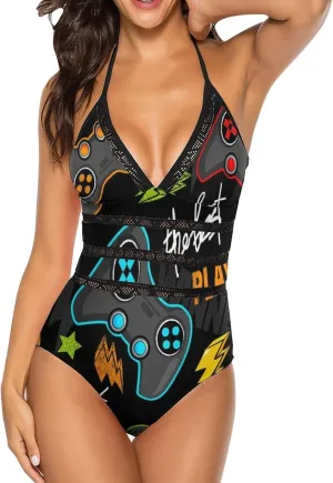 Donnapink Women One-Piece V-Neck Swimsuit Sexy Backless Soft Bikini Beach Vacation S-XXL