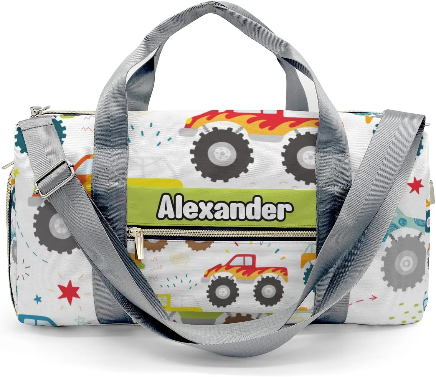 Doodle Monster Truck Personalized Gym Dance Bag for Girls Boys,Custom Name Sport Duffel Bag Weekender Bags Carry On Travel Duffel Bag