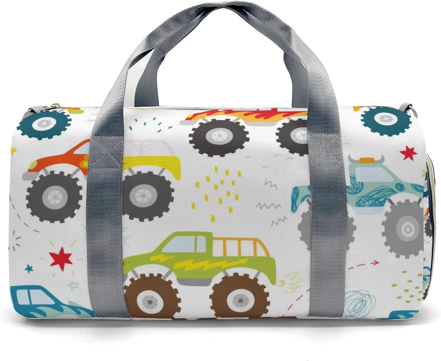 Doodle Monster Truck Personalized Gym Dance Bag for Girls Boys,Custom Name Sport Duffel Bag Weekender Bags Carry On Travel Duffel Bag