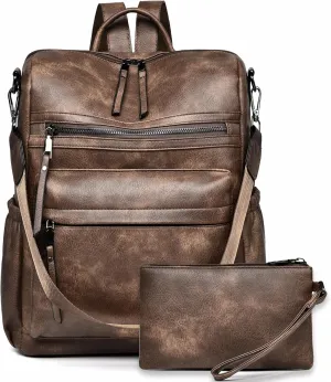 Dora & Liz Womens Backpack Purse Leather Fashion Travel Backpack Purse for Women Designer Ladies Shoulder Bags with Wristlet