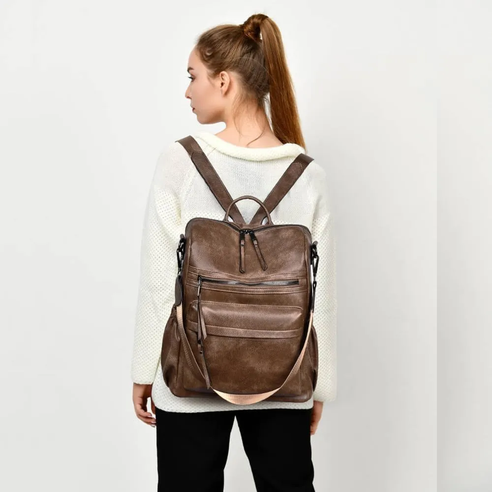 Dora & Liz Womens Backpack Purse Leather Fashion Travel Backpack Purse for Women Designer Ladies Shoulder Bags with Wristlet