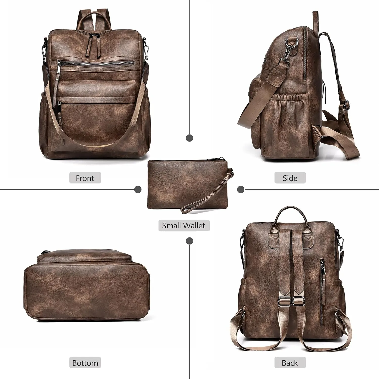 Dora & Liz Womens Backpack Purse Leather Fashion Travel Backpack Purse for Women Designer Ladies Shoulder Bags with Wristlet