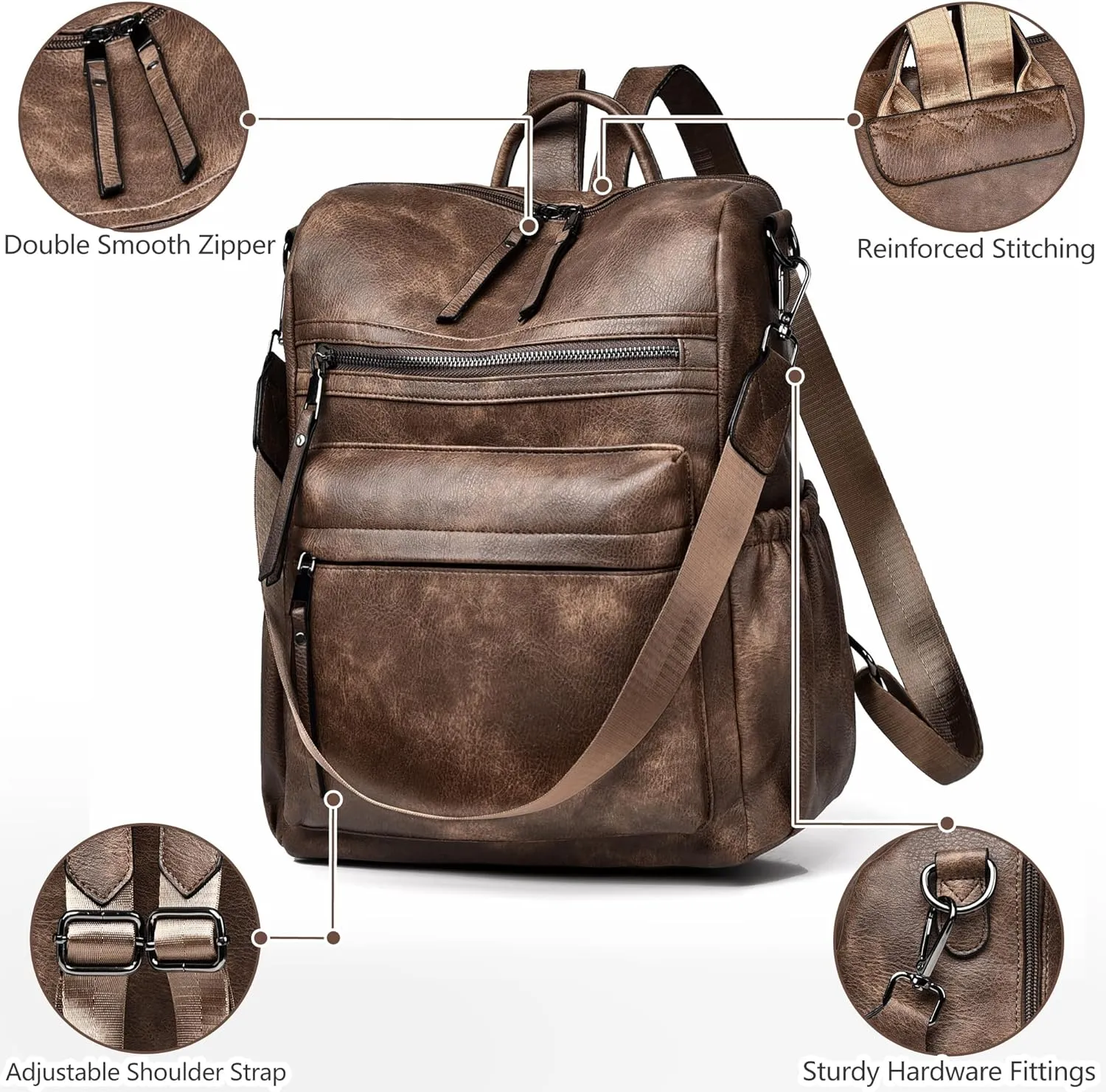 Dora & Liz Womens Backpack Purse Leather Fashion Travel Backpack Purse for Women Designer Ladies Shoulder Bags with Wristlet