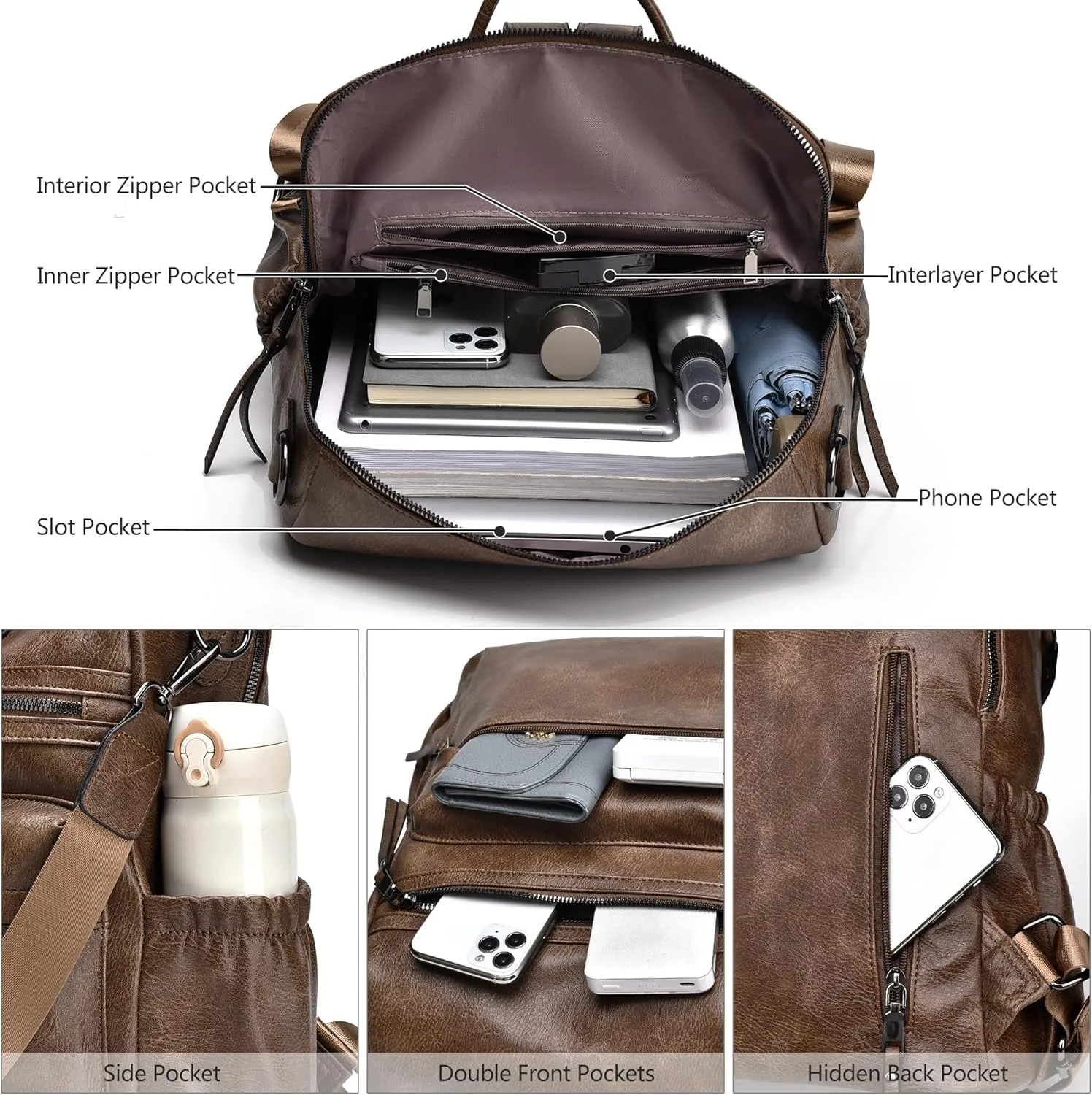 Dora & Liz Womens Backpack Purse Leather Fashion Travel Backpack Purse for Women Designer Ladies Shoulder Bags with Wristlet
